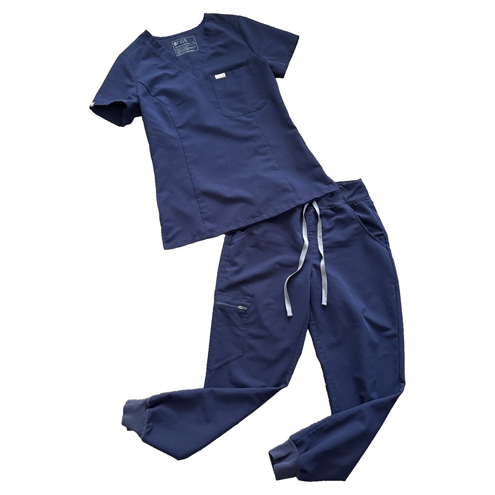 FIGS Scrub Set Women Navy Catarina Top XS Zamora High Waist Jogger Pants XS/P